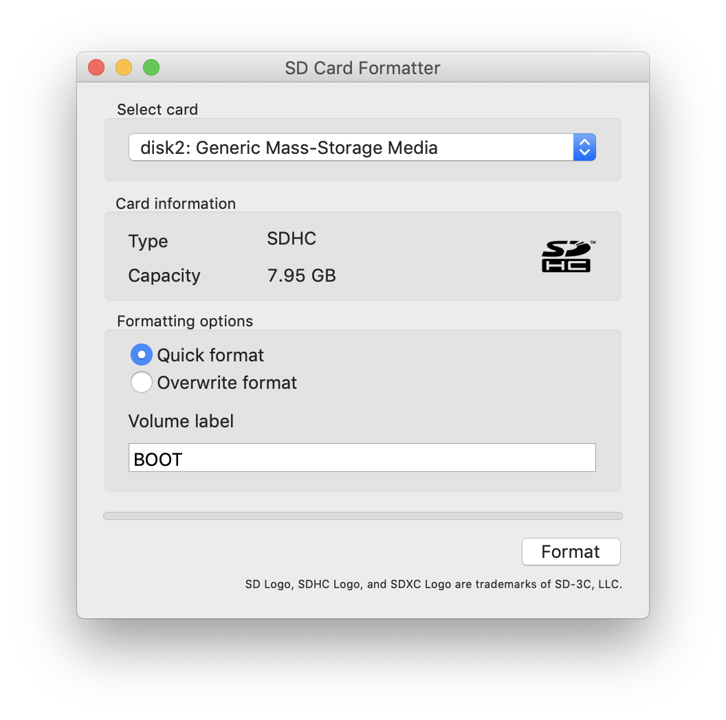 Formatting SD card